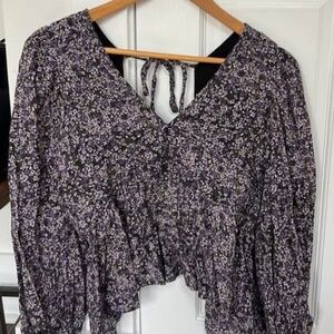 Open Back Long Sleeve Floral Top